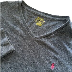 Polo Ralph Lauren Gray  V Neck  Tee Shirt  Medium Cotton Long Sleeve